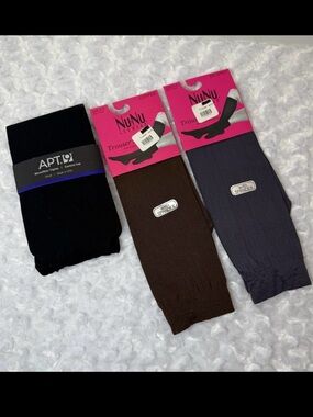 APT.9 Microfiber Control Top Black Tights Small & NU&NU Brown Gray Trouser Socks